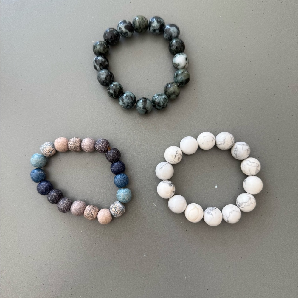 Trio of Natural Stone Bead Bracelets